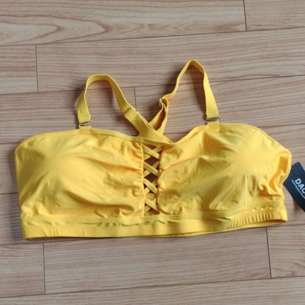 Daci Golden Yellow Bikini Top with Cut Outs and Crisscross Front Size 22W